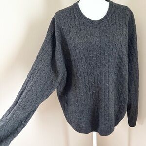 Dark Gray Cable Knit Fisherman Lambs Wool Sweater